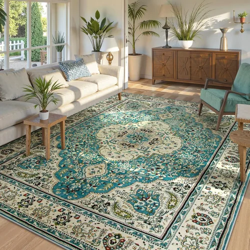 Miniatura 30 de Lahome Alfombra tribal bohemia de 2 x 3 pies, alfombra verde pequeña para entrada, suave, antideslizante, lavable, alfombra de baño bohemia de pelo