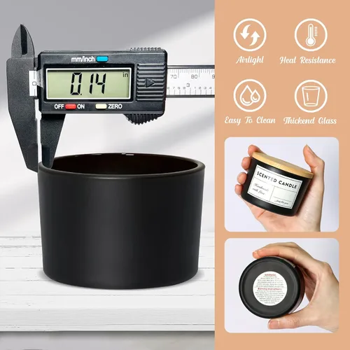 Miniatura 6 de SUPMIND Tarros de vela de 4 onzas, paquete de 15, pequeños tarros de vela vacíos de vidrio negro para hacer velas con tapas de bambú y kit de mecha