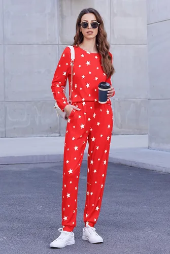 Miniatura 3 de Ekouaer Conjunto de pijama de manga larga para mujer, ropa de dormir suave con cuello redondo y bolsillos
