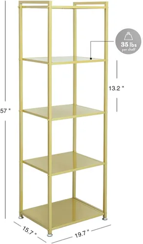 Miniatura 3 de ZIOTHUM Estantería dorada, estantería dorada, estantería de 5 niveles, estantería para zapatos, estantería de esquina de metal alto y estrecho