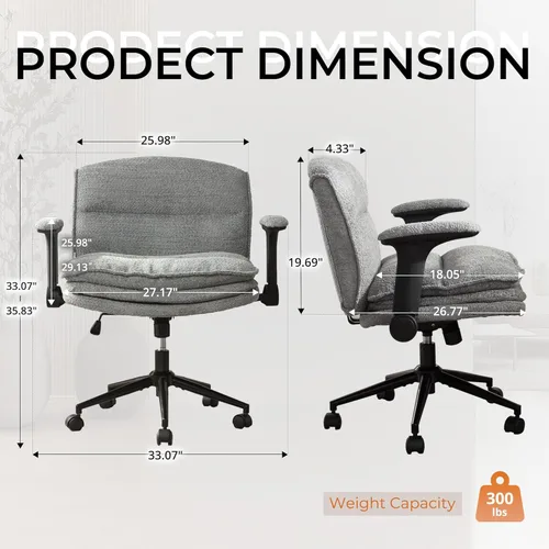 Miniatura 2 de Dowinx Silla Criss Cross con Brazos Abatibles Ajustables y Ruedas, Cómodo Sillón Ergonómico de Escritorio de Oficina con Cojines de 3 Capas, Silla