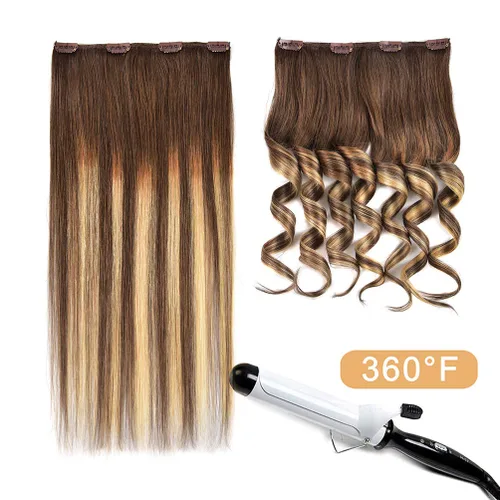 Miniatura 2 de 5 Piezas de extensiones de cabello humano Remy con clip - Extensiones de cabello real sedoso, corto y grueso para mujeres y niñas