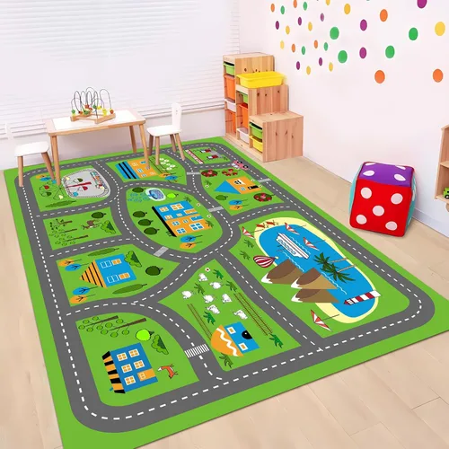 Miniatura 15 de Tapete de juego de automóvil para niños, alfombra para sala de juegos, alfombra de tráfico de ciudad, alfombra de juego para piso, alfombra de juego