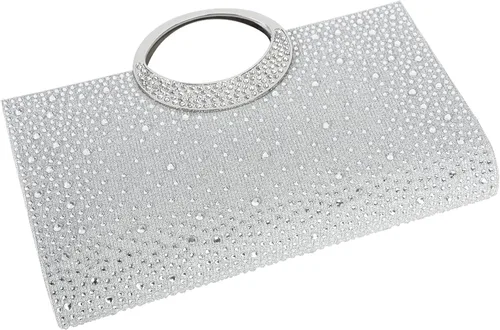 Miniatura 21 de Dexmay - Bolso de mano con diamantes de imitación con asa de cristal para boda, fiesta, elegante bolso de mano para mujer