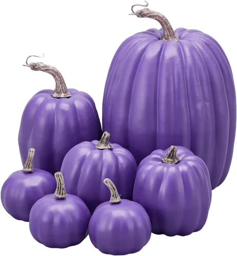 Miniatura 8 de Lizxun 7 calabazas artificiales de Halloween de espuma de imitación de calabaza naranja, calabazas de espuma de cosecha de otoño para otoño, Acción