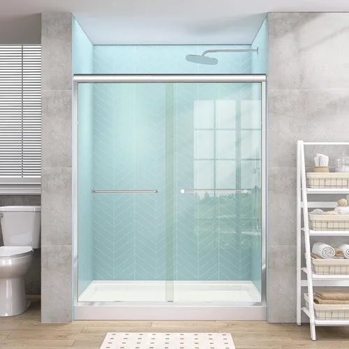 Miniatura 23 de GETPRO Puerta de ducha corrediza de 44-48 pulgadas de ancho x 72 pulgadas de alto, puertas correderas dobles sin marco para ducha, puerta de vidrio