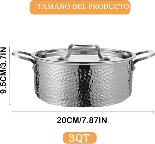 Miniatura 2 de Vivicreate Olla de cocción profunda de acero inoxidable de tres capas con exterior martillado, compatible con todas las estufas, distribución