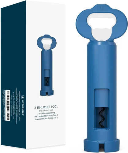 KITCHENDAO Sacacorchos 3 en 1 para abrebotellas de vino con cortador de papel de aluminio, abridor de botellas de cerveza integrado con captador