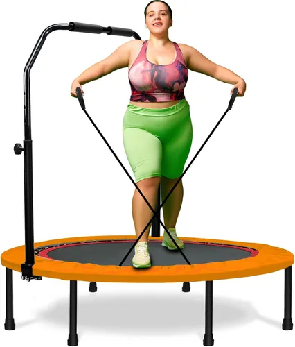 Mini trampolín plegable para adultos y niños de 40 pulgadas con barra de espuma ajustable para entrenamiento en interiores Naranja