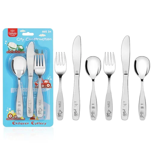 Lehoo Castle Cubiertos para niños de 6 piezas | Utensilios para niños pequeños para niños de 3 años, juego de cuchillos y tenedores para niños