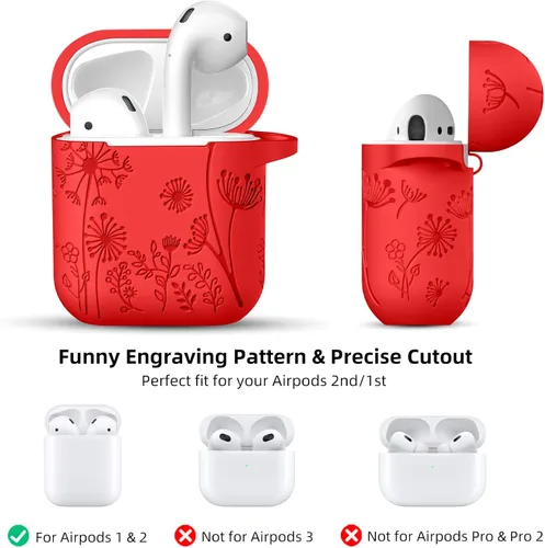 Miniatura 8 de Lerobo - Funda con grabado de flores para carcasa de AirPod, protector de silicona suave y elegante con llavero compatible con carcasa de carga