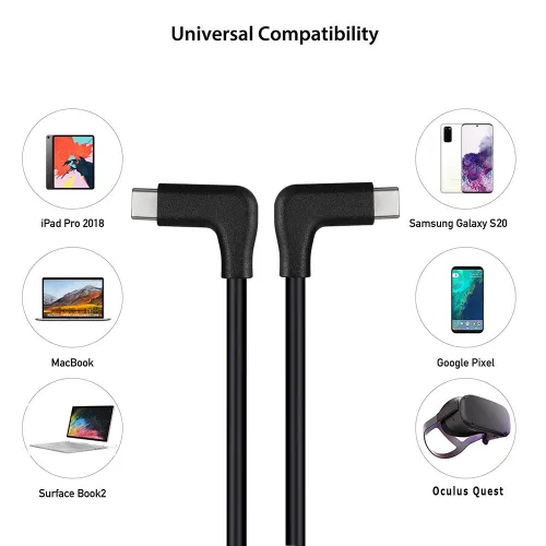Miniatura 6 de QCEs Cable USB C a USB C de ángulo recto de 3.3 pies, cable USB-C 3.2 Gen 2 de transferencia de datos de 20 Gbps, salida de video 4K, carga rápida