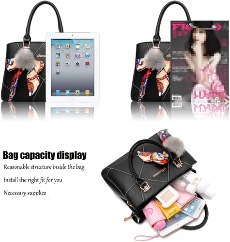 Miniatura 6 de XingChen Bolsos de cuero para mujer, bolso de hombro con asa superior, con pompón y lazo