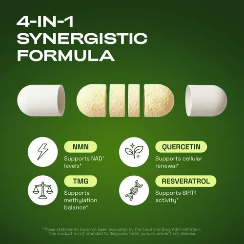 Miniatura 2 de Suplemento Cata-Kor NMN 1000mg – Suplemento NAD 4-en-1 con Quercetina TMG Resveratrol – Alternativa NMNH – Respalda la Energía Celular