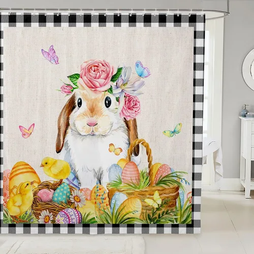 Miniatura 31 de Lindas cortinas de ducha para niños, cortinas rústicas de gallina, decoración de dormitorio de niñas y adultos, girasoles animales, plantas