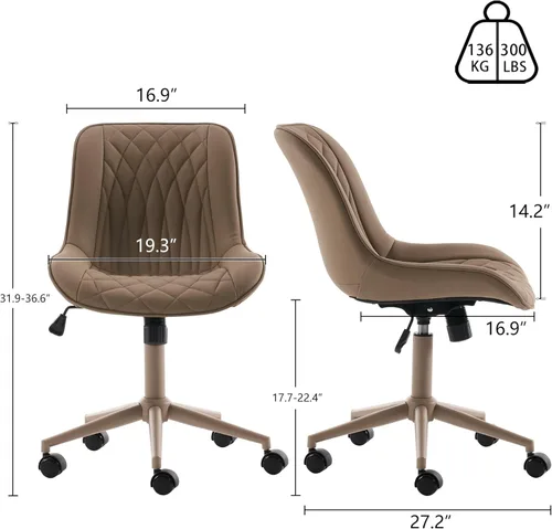 Miniatura 2 de YOUNIKE Silla de oficina ergonómica de piel sintética sin brazos, cómoda silla de escritorio con respaldo mecedor, bonita silla giratoria con Todos