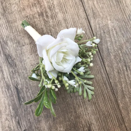 Miniatura 5 de 6 unids/lote Novio Boutonniere Hombre Mujer Novia Muñeca Ramillete Artificial Boda Flores Decoración Fiesta (marfil, Boutonniere)