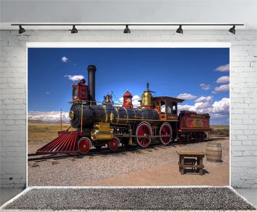 Yeele Telones de fondo de fotos clásicos de tren de vapor de 12 x 8 pies, vinilo vintage vías de ferrocarril, locomotora para adultos, retratos de