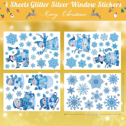 Miniatura 7 de Calcomanías de ventana de Navidad para vidrio, pegatinas de muñeco de nieve para ventana, polvo de brillo, etiquetas adhesivas estáticas de brillo