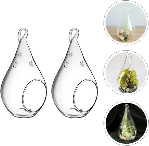 Miniatura 2 de HANABASS 2 piezas de globos de cristal colgantes en forma de lágrima portavelas para plantas, terrario, orbes de aire, Tillandsia, suculentas