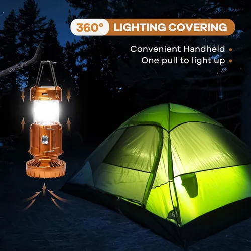 Miniatura 2 de Luz solar y ventilador 5 en 1 (dorado) - Linterna recargable con cargador de teléfono y energía portátil para huracán, emergencia, campamento, corte