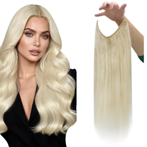 Miniatura 29 de Fshine - Extensiones de cabello con hilo invisible de 12 pulgadas, color rubio ceniza con reflejos de rubio decolorado, pieza de cabello humano real
