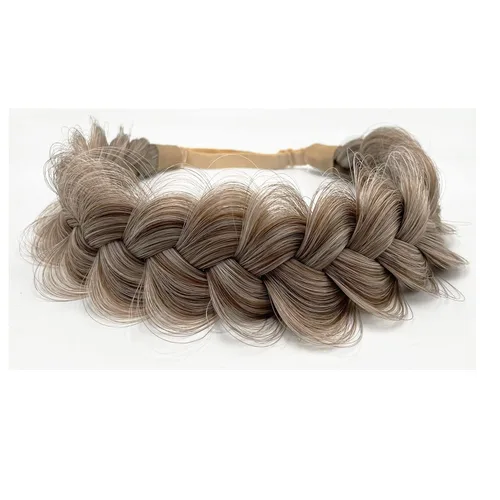 Miniatura 8 de Diadema trenzada sintética clásica de cabello con hebras anchas para boda, trenzas esponjosas desordenadas, banda para peluca, accesorio de belleza