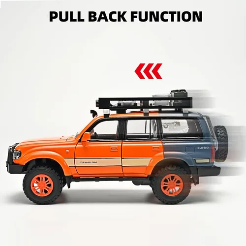 Miniatura 4 de OANMYJJO Autos para niños 1/24 de Land Cruiser LC80 modelo de coche fundido a presión, autos de tracción con luz y sonido, modelo de auto Naranja