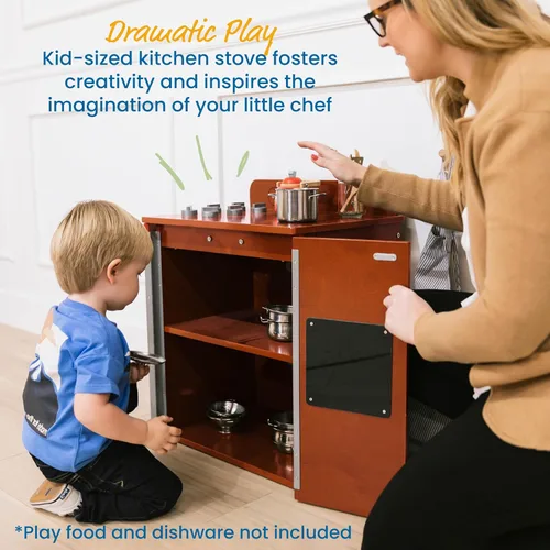 Miniatura 3 de ECR4Kids Estufa de Cocina de Juguete, Set de Juego de Madera, Nogal Oscuro