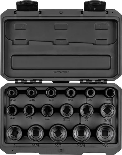 TEKTON Juego de llaves de vaso de impacto poco profundas de 12 puntos con funda, 17 piezas (5/16-1-1/4 pulgadas) | SID92336