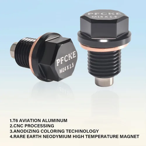 Miniatura 4 de Tapón de drenaje de aceite M14 x 1.5 Tapón magnético de drenaje de bandeja de aluminio T6 para aeronaves, con 3 piezas de arandelas de cobre rojo