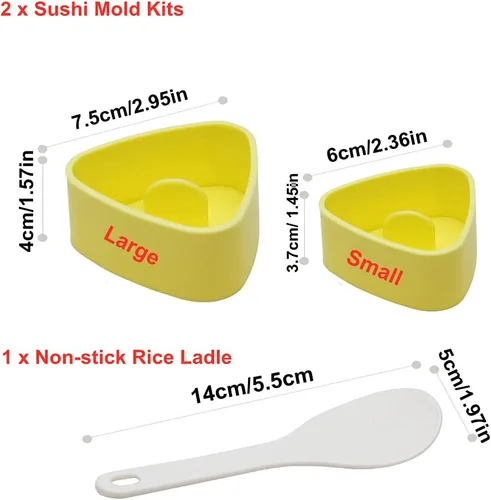 Miniatura 2 de Molde Onigiri, molde de arroz triangular, paquete de 2 prensas para hacer onigiri (grande y pequeño), kit de fabricación de arroz antiadherente