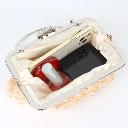 Miniatura 4 de Women Mini False Pearls Evening Handbag Clutch Metal Top-handle Bag Chain Strap Cross-body Bag