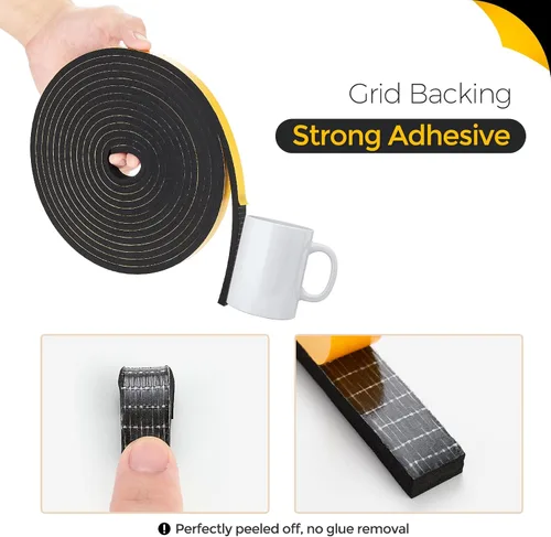 Miniatura 2 de 50 pies de burlete para puerta, tira adhesiva de cinta de espuma de alta densidad de 3/8" de ancho x 1/8" de grosor para sellado de puerta para Negro