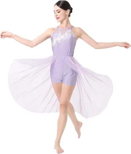 Vestido de baile lírico para mujer, diseño de flor halter, disfraz de baile contemporáneo, vestido de ballet para adultos