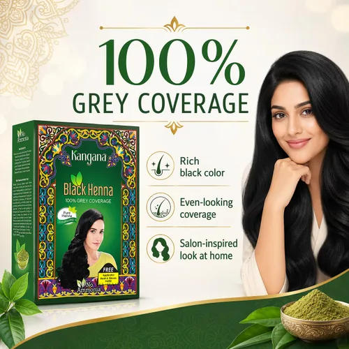 Miniatura 3 de Henna negra en polvo natural Cobertura de cabello gris Amla y aloe vera 6 bolsas, libre de artificiales Kangana