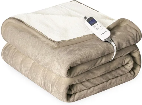 Miniatura 17 de Manta eléctrica térmica de 50"x60", manta de franela suave y sherpa reversible con 10 ajustes de calor, 12 configuraciones de temporizador y apagado