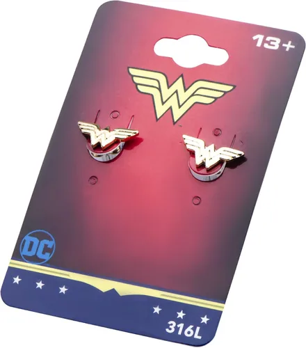 Miniatura 3 de DC Comics Aretes de tuerca chapados en oro para mujer Wonder Woman talla única Acero inoxidable