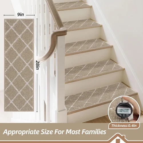 Miniatura 3 de BEQHAUSE Peldaños de escalera para peldaños de madera, antideslizantes, lavables a máquina, alfombras de poliéster suave, 28 x 9 pulgadas