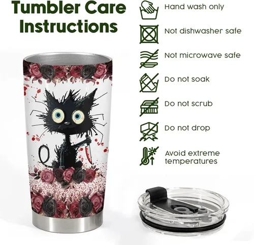 Miniatura 8 de 34HD Crazy Cat - Vaso con tapa, acero inoxidable de 20 onzas con aislamiento al vacío, regalo divertido para amantes de los gatos, mujeres