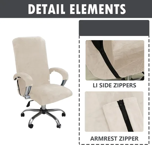 Miniatura 4 de Funda para silla de escritorio de oficina elástica de terciopelo a prueba de gatos con ruedas, funda de asiento de silla con protector de Beige