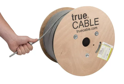 Miniatura 23 de TRUE CABLE Cable Ethernet a granel de elevación blindada Cat6A, 1000 pies, azul, cobre sólido desnudo 23 AWG, 750 MHz, F/UTP, PoE++ 100 W