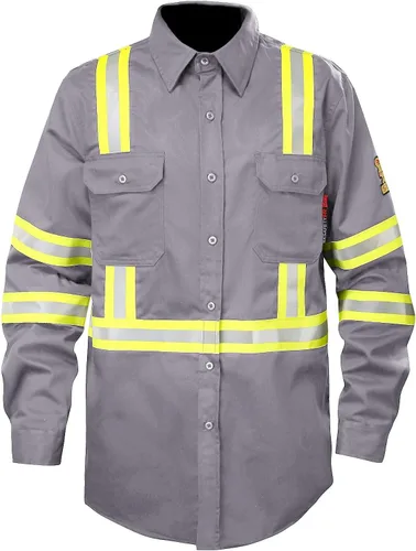 Miniatura 11 de SKSAFETY Camisas FR de 7 oz para hombres, Camisa de Soldadura Hi Vis Resistente a las Llamas 100% Algodón Retardante de Fuego Camisa de Manga Larga
