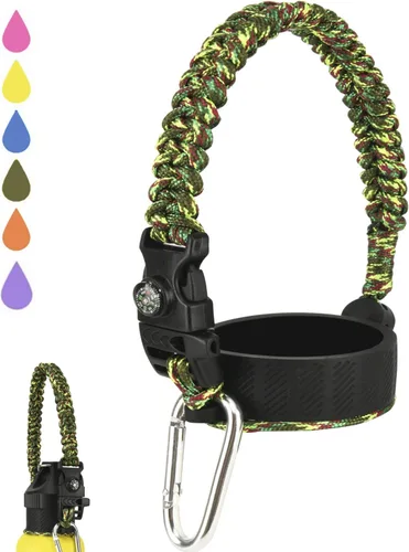 Paracord Handle for Hydro Flask Water Bottles Standard Mouth, Strap Holder with Safety Rubber Ring & Carabiner, Easy to Carry and Durable Reusable