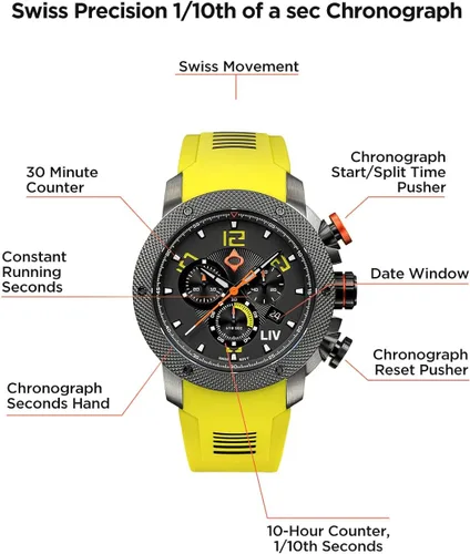 Miniatura 6 de LIV GX1 - Reloj clásico resistente con cronógrafo suizo de 177 pulgadas 316L SS 3D multicapa con fecha rápida resistente a los arañazos resistente