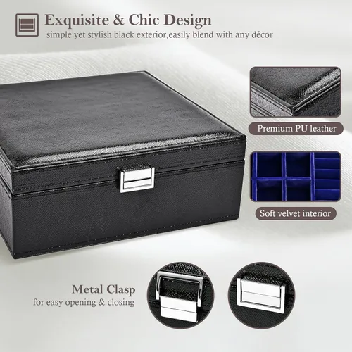Miniatura 4 de ProCase Joyero para mujer, 2 capas de cuero grande, organizador de joyas, estuche de almacenamiento con almohadilla extraíble para aretes