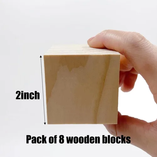 Miniatura 2 de Bloques de madera para manualidades, cubos de madera sin terminar, bloques de madera natural de 2 pulgadas, paquete de 8 bloques cuadrados