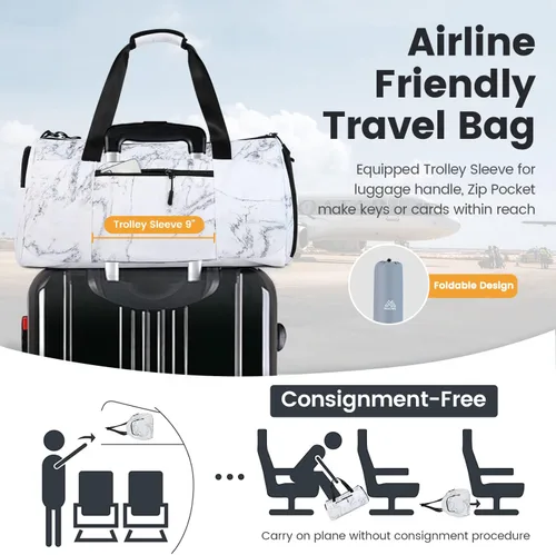 Miniatura 6 de Bolsa de gimnasio grande para mujer con compartimento para zapatos, bolsa deportiva de 40 L para hombres con bolsillo húmedo, bolsa de lona ligera