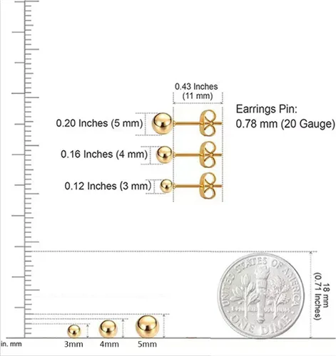 Miniatura 2 de Aretes de bola de titanio, hipoalergénicos, para mujeres y hombres, orejas sensibles, color negro, 0.118 in, 0.157 in, 0.197 in, parte trasera