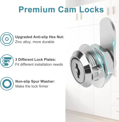 Miniatura 4 de Cam Locks - Cerradura de gabinete con llave igual, cilindro de 5/8 pulgadas de longitud. Se adapta a un grosor máximo del panel de 3/8 pulgadas, 2